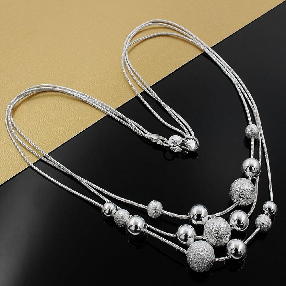 Giavanna Strands 3-Layer Sterling Silver Bead Necklace Dangle Earrings Gift Set - Picture 2 of 9